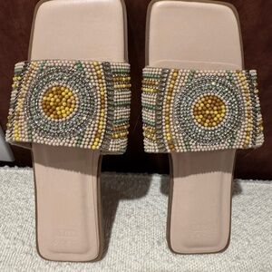 ASOS Beaded Slide Sandals - Cream and Yellow